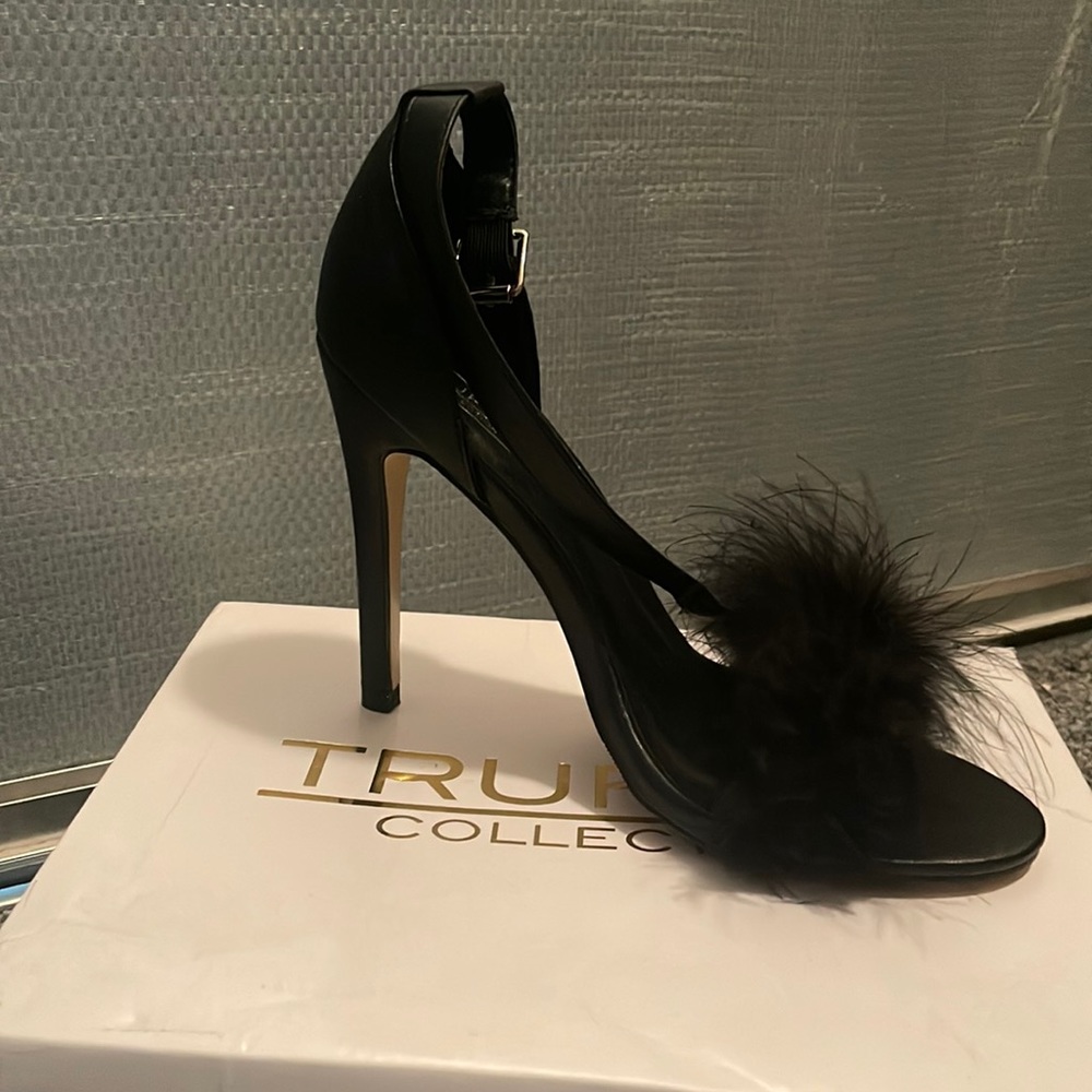 TRUFFLE COLLECTION- FURRY BLACK SEXY HEELS